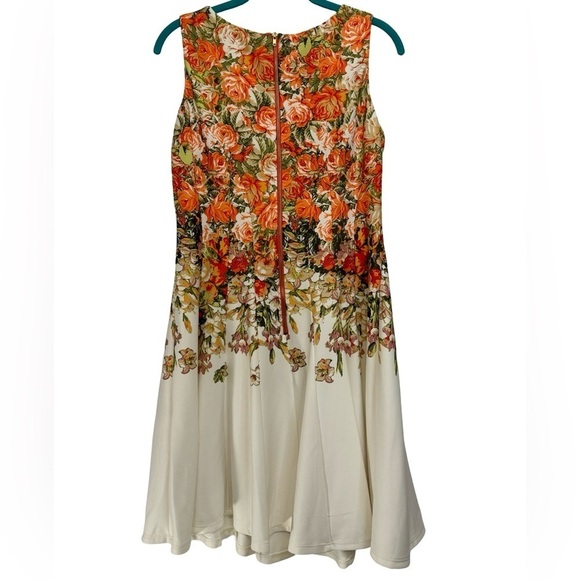 Gabby Skye Sleeveless Pink Orange Rose Floral Flared Dress Size 8 - Picture 7 of 16